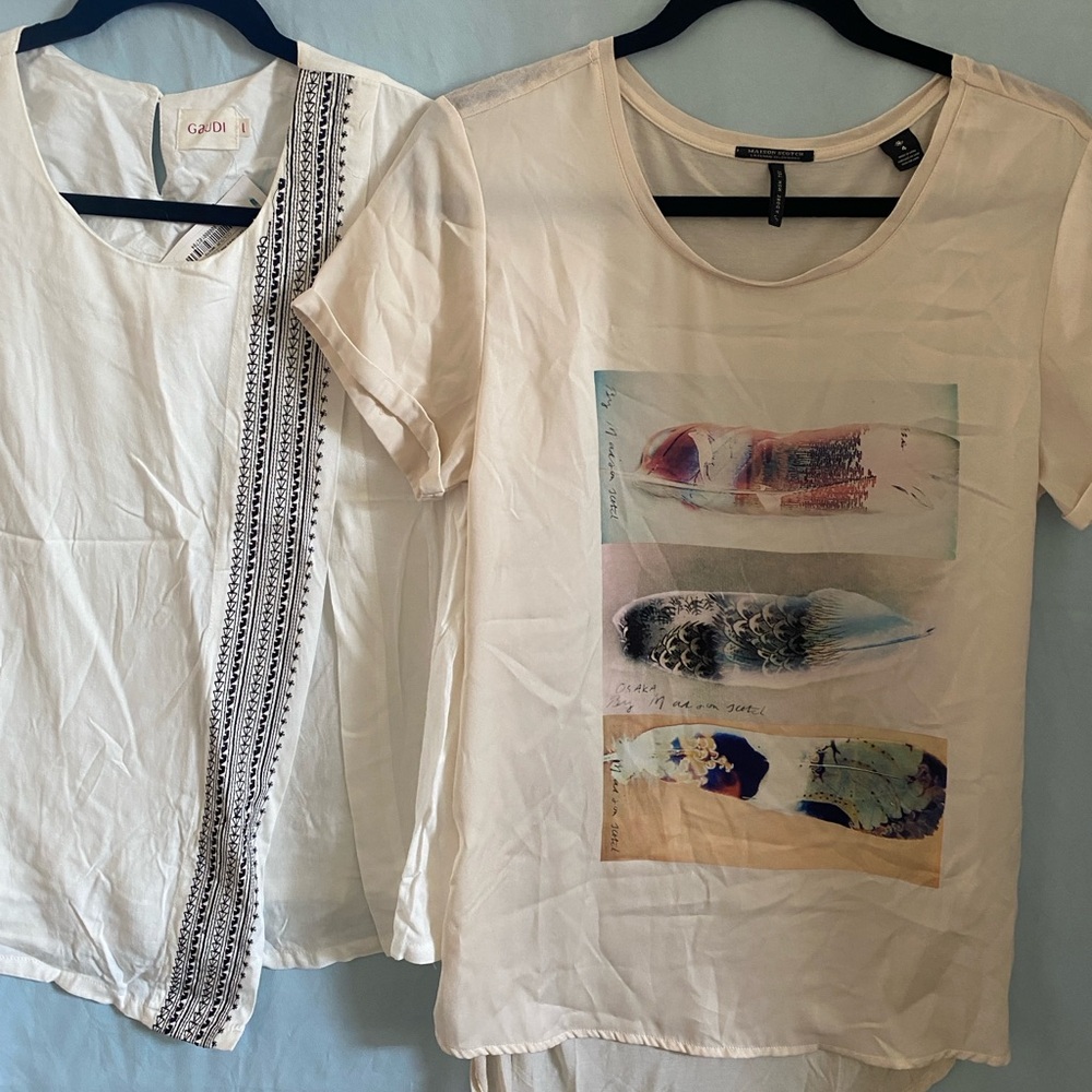 Maison Scotch with Feather Print & Gaudi B&W Top